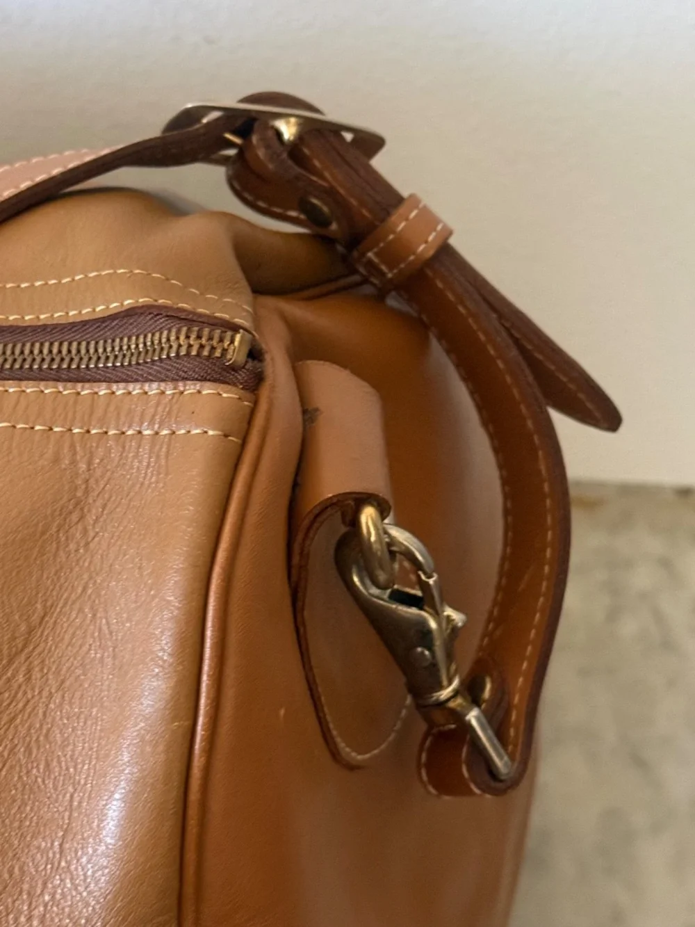 FRENCH California Leather Weekender Duffle Bag Tan Leather Travel Bag